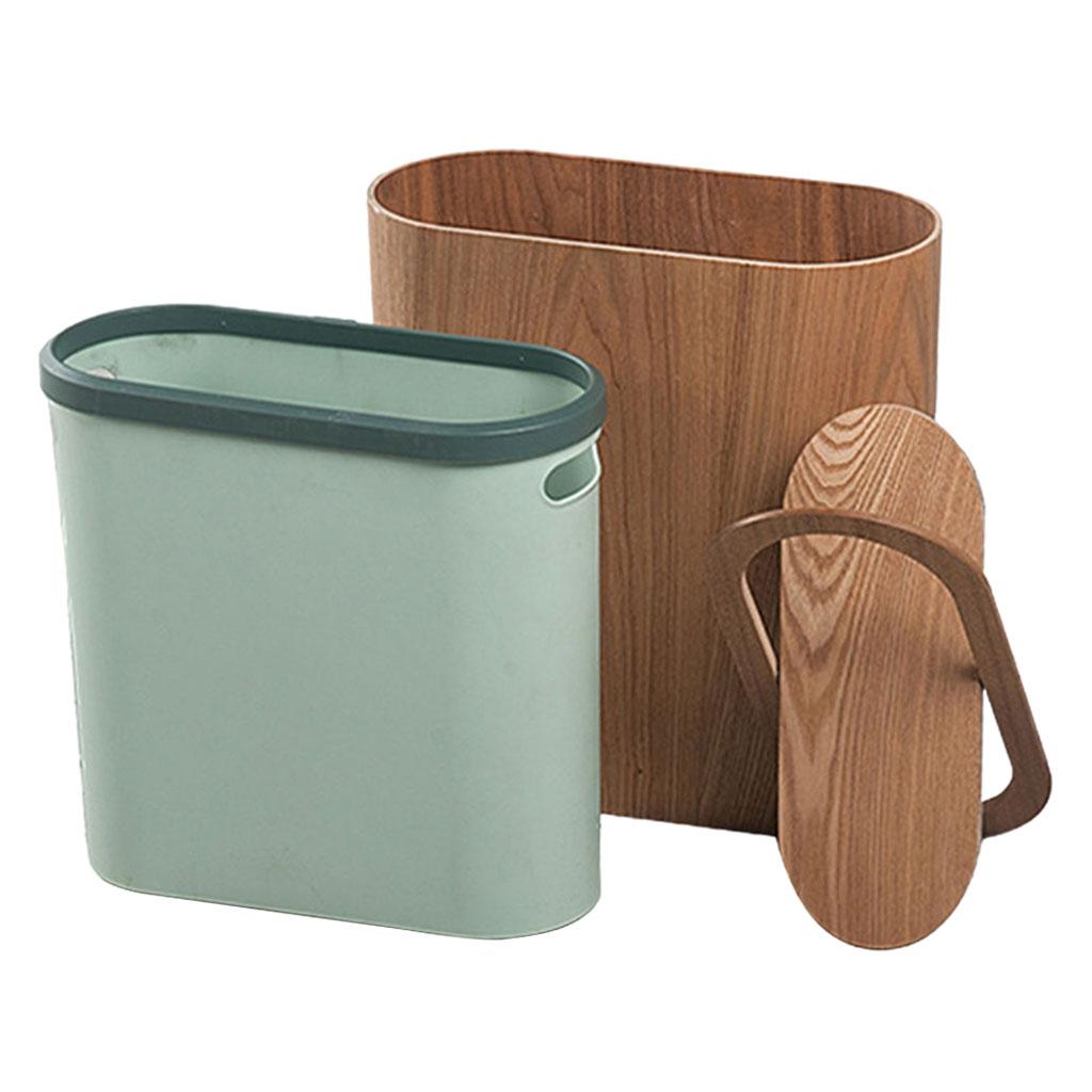 Wooden Oval Waste Bins Creativity with Lid Storage Small Cleaning Trash for Office Household
