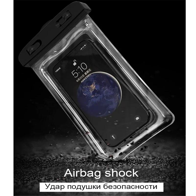 PVC Transparente Wasserdichte Handytasche Leuchtende Touchscreen-Trockentasche mit Siegelverschluss zum Schwimmen Tauchen Heiße Quelle Rafting