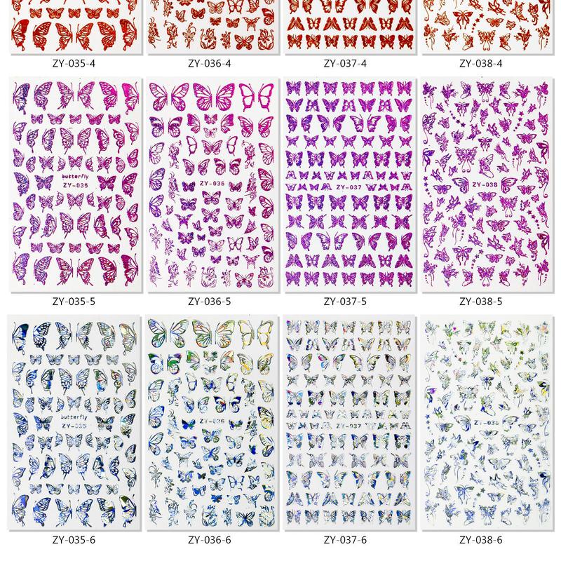 4Sheets Holographic 3D Butterfly Nail Art Stickers Adhesive Sliders Colorful DIY Golden Nail Transfer Decals Foils Wraps Decorations