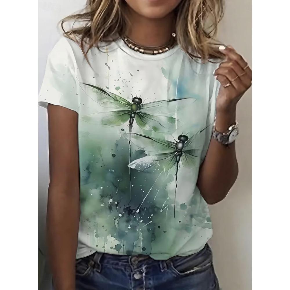 Fashion Women Retro Creative Insect Pattern Print T Shirt Funny Casual O-neck Short Sleeves T-shirt Summer Female Tee Shirt