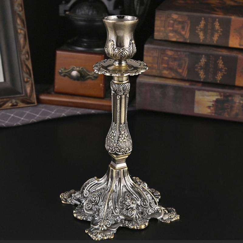 Metal Candle Stand With Intricate Engraved Pattern Antique Taper Candlestick Holders For Weddings And Parties Decoration
