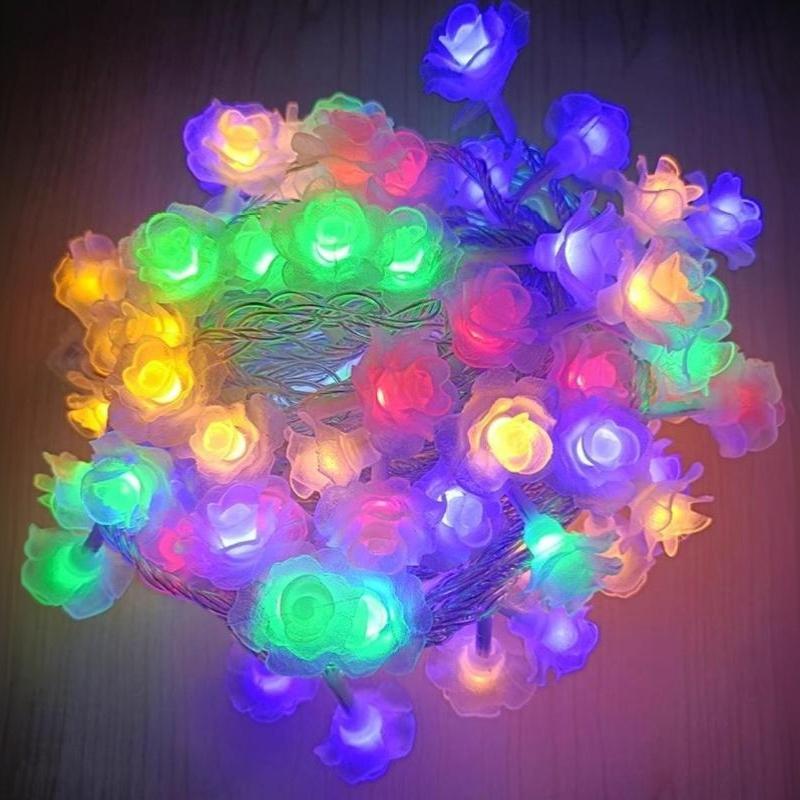 5/7M Solar Flower Shape String Lights Outdoor Led Waterproof Garden Christmas Party Decor Led Solar Rose Colorful String Light