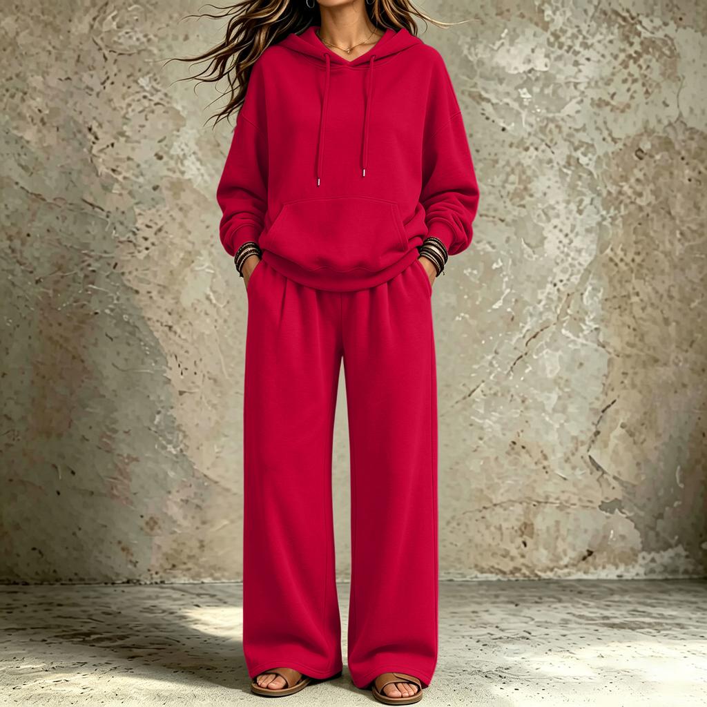 Women's Casual Comfortable Hooded Sweatshirt and Pants Set with Pockets for Fall Winter