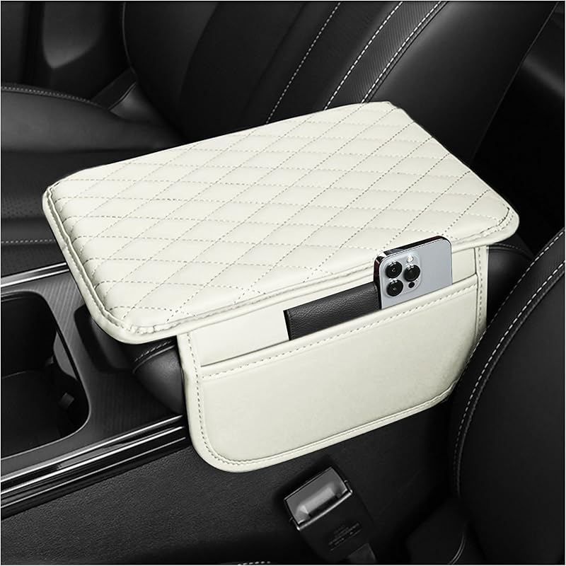 Upgraded Car Center Console Cover,Microfiber Leather Car Armrest Cover Cushion with 2 Storage Bags,Car Armrest Storage Box Interior Accessories for