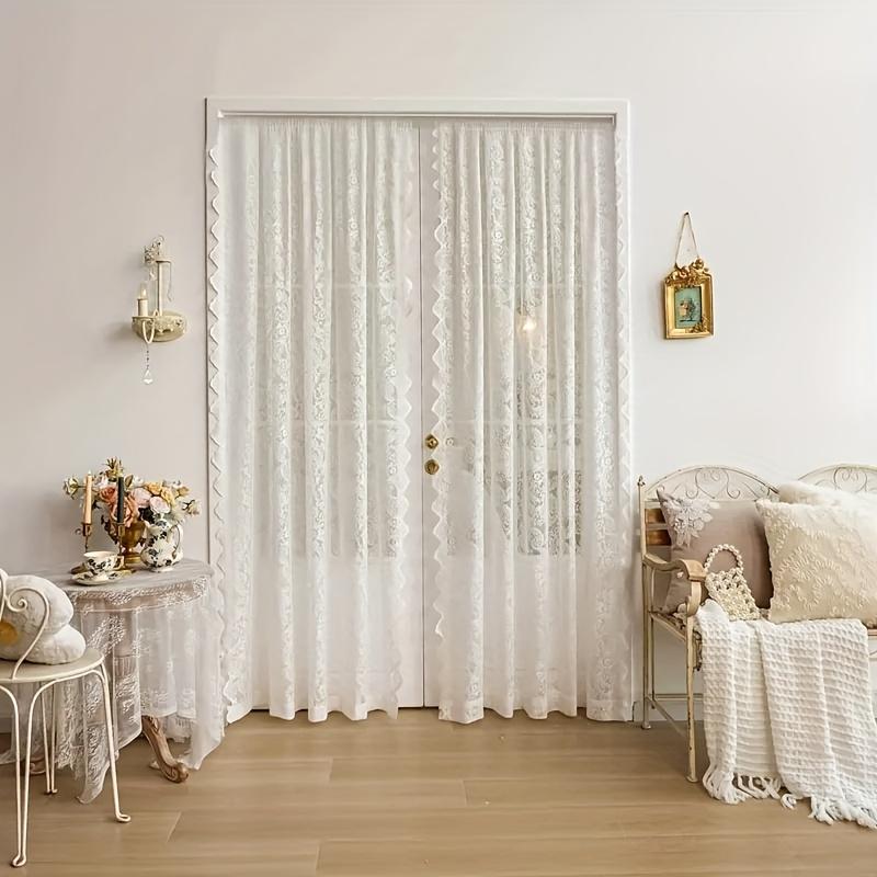 1pc French Vintage Elegant Lace Tulle Curtain That Installs Without Drilling, Semi-Transparent for Bedroom Windows Or Living Room Partitions
