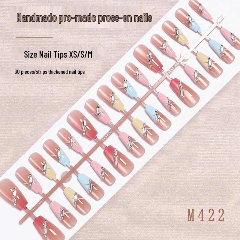 

Handmade Rainbow Candy Colorblock Cat Eye Glitter Press-On Nails - 30 Piece Set