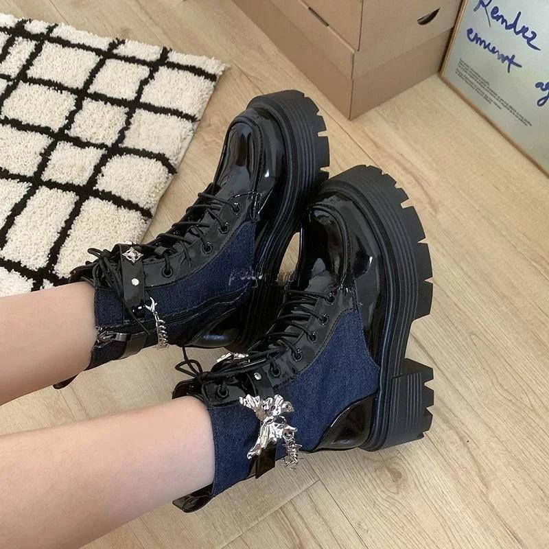Fashion Ankle Boots for Women Elegant With Medium Heels Laces Lace-up Booties Biker On Offer Trend 2024 High Quality Woman Short Shoes
