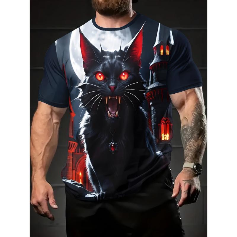 

Cool Cat Pattern T Shirt For Men Colorful Retro Animal 3D Printed XXS