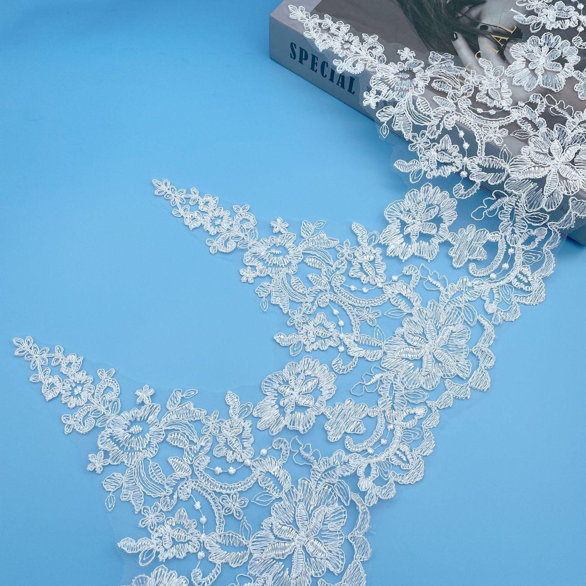 

50Yard Car Bone Embroidery Lace, Wedding Dress Veil Skirt Lace Accessories, Width 26Cm Ben White