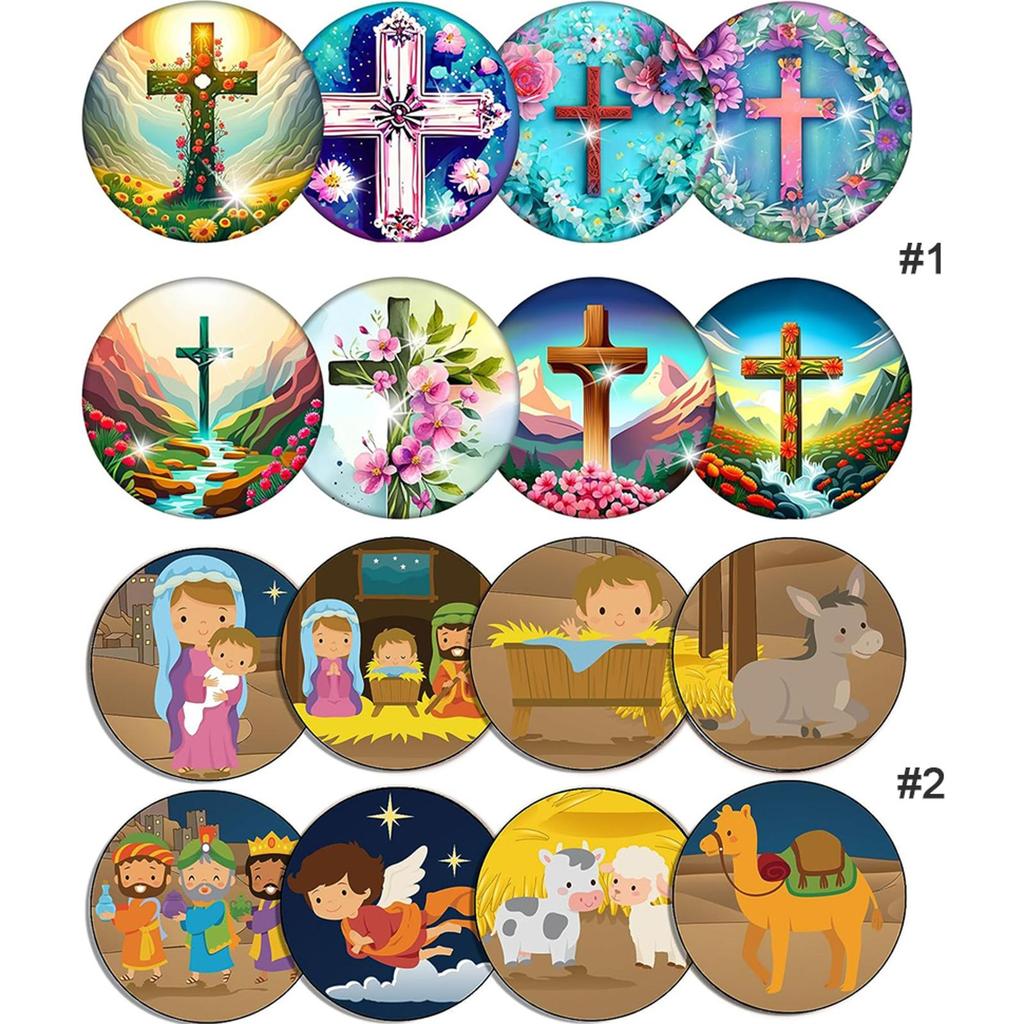 6PCS Special Shape Diamond Painting Crafts Coaster with Holder Crucifix Birth of Jesus for Coffee Table Bar Mugs Glass Cup Beer