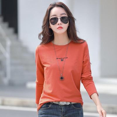 Women's Embroidered Round Neck Long Sleeve T-Shirt, Autumn/Winter, Korean Style, Plus Size, 95% Cotton Base Layer