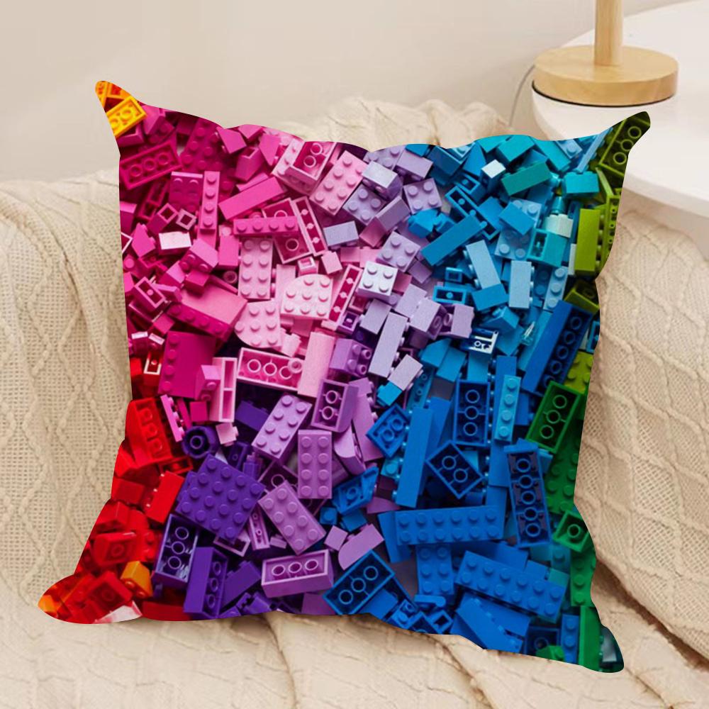 Building Blocks Deco Cushion Cover Soft Plush Fabric DoubleSided Printed Sofa Cushion Cover for All Seasons Home Decor Gift