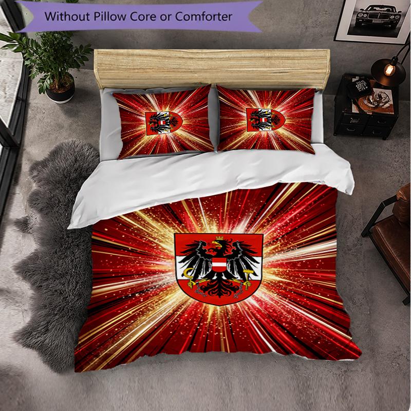 Austria Football Pattern 3 Pieces Bedding Set Soft Microfiber Duvet Cover with Pillow Cases for Bedroom