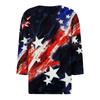 3/4 Length Sleeve Womens Tops Print Vintage Fashion Casual Loose With V Neck Plus Size Shirts Independence Day