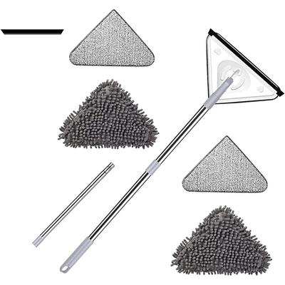 Dreieckiger Wischmopp-Kit, Mini-Dreieck Tiefenreinigung mit langem Griff, 360 Grad drehbar verstellbar, Multifunktional für Fenster Wände Dächer Autos Ecken