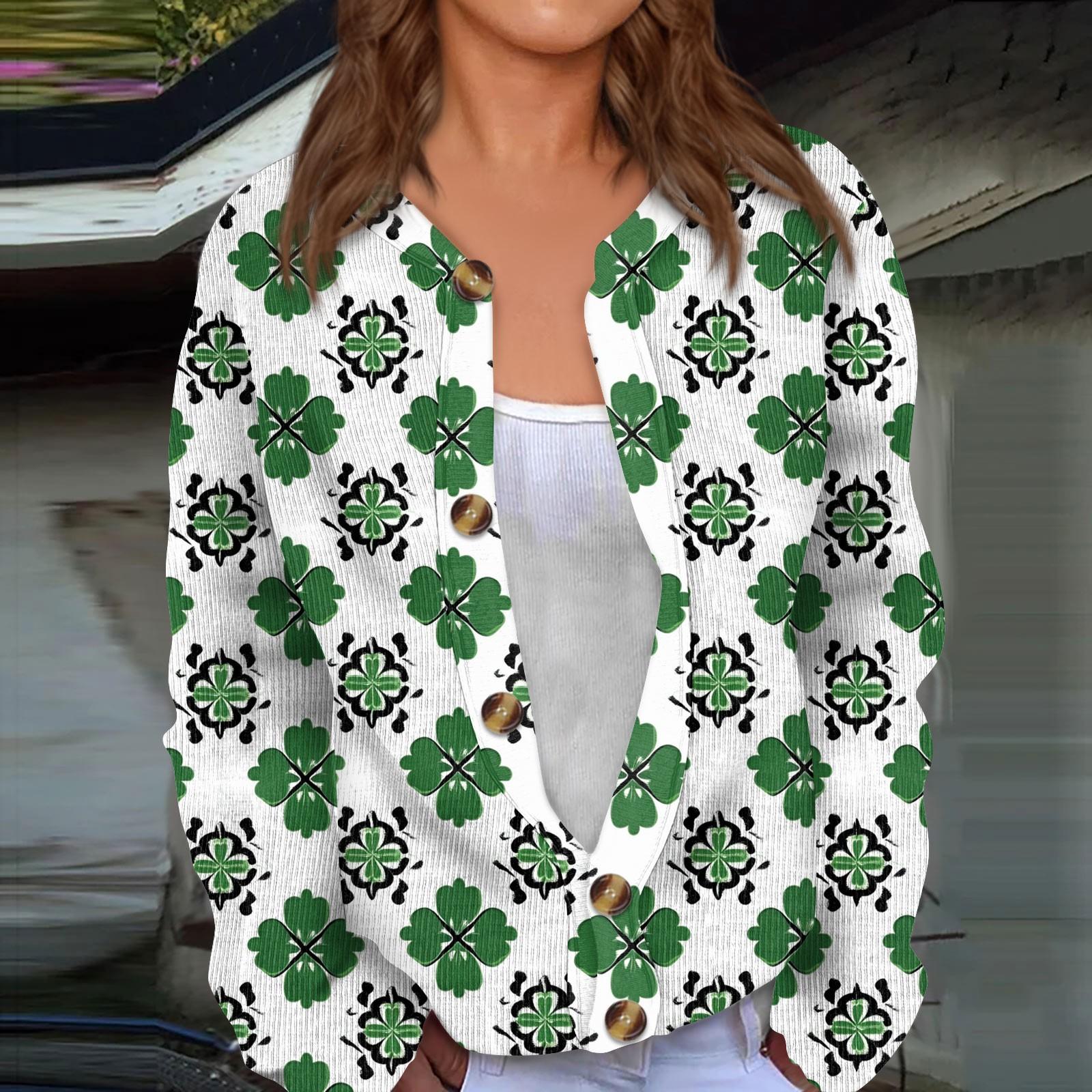

Женская ул.. Кардиган с длинными рукавами и принтом ко Дню Патрика, жакет на пуговицах S