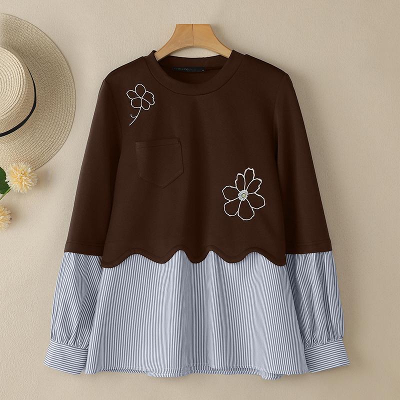 ZANZEA Women Casual Long Sleeve Stripe Patchwork Pullover Sweatshirt