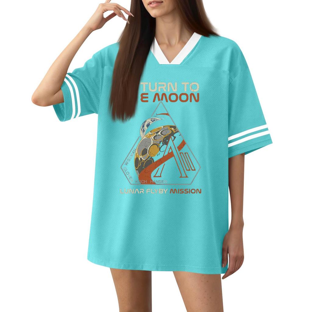 Women Fashion Short Sleeve V Neck Printed Sports Jersey T Shirt Top Casual Loose Fit Lightweight Breathable Fabric