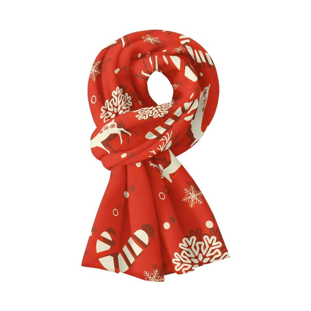 Pink Fleece-Lined Christmas Pattern Scarf for Girls