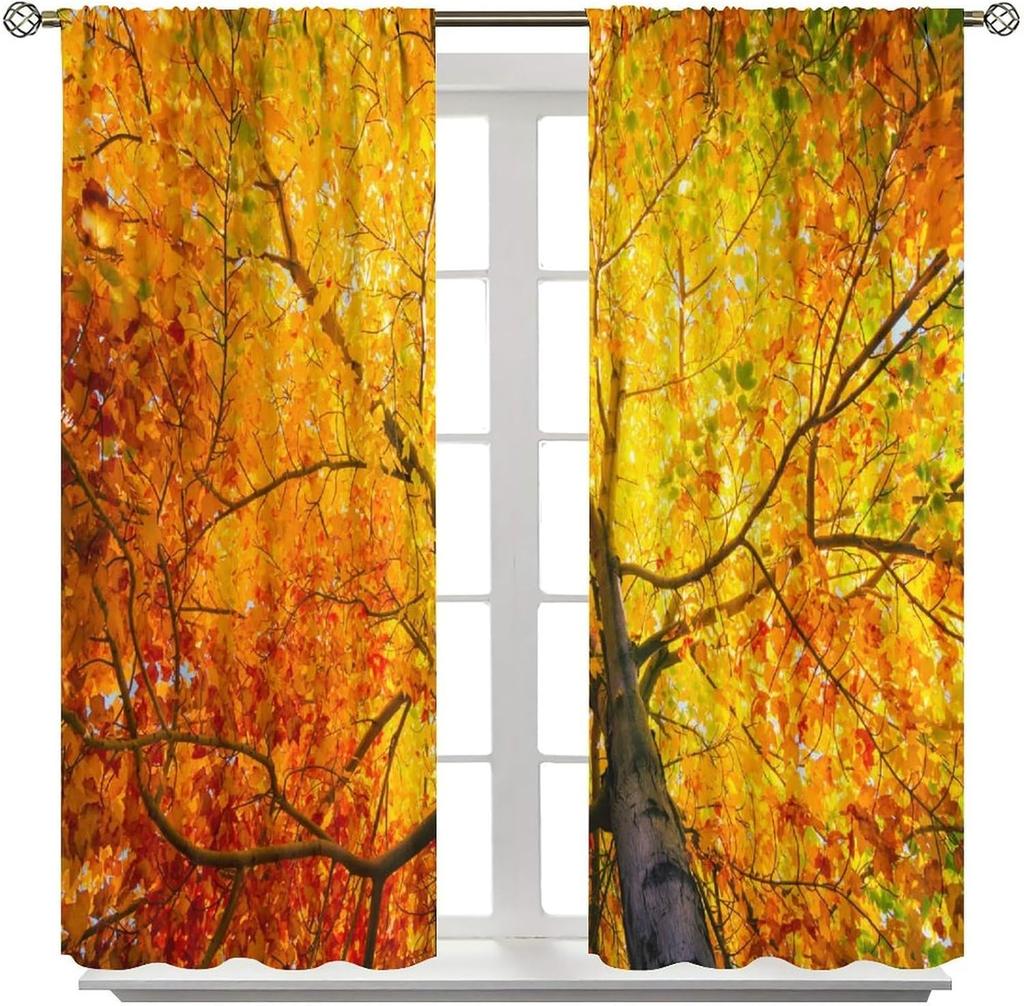 Blackout Maple Leaf Curtain Autumn Landscape Print Window Forest Treatment Curtains Bedroom Kitchen Office Made Of Polyester Washable Decor Ready