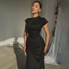 Vestido Feminino de Outono com Temperamento Slim Fit Plissado com Cadarço Manga Curta para Mulheres Vestidos de Noite