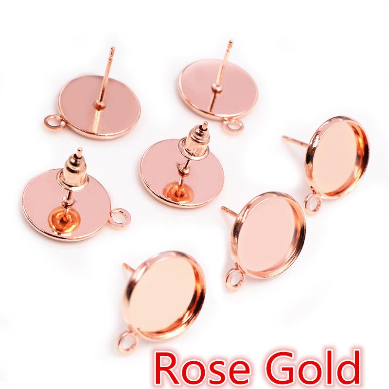 12mm 30pcs Rhodium Brone Gold Silver Plated Stainless Iron Earring Studs(with Ear Plug) Base,Fit 12mm Glass Cabochons