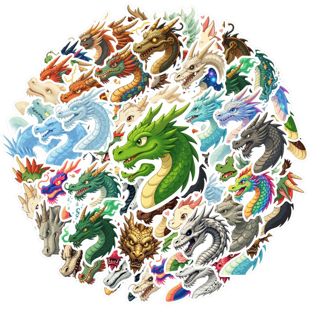 35pcs-100pcs Cartoon Mythical Beasts Stickers Fantasy Dragon Sticker Pack Animal Stickers For Laptop Luggage Scrapbook