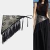 Cinturón Bufanda Larga Estrecha Boho Fajín Triangular con Borlas para Mujer Accesorio de Cintura Floral Retro para Vestidos Jeans