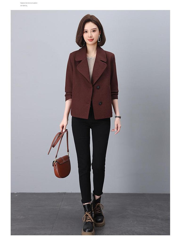 2024 Women's High-End Wool Coat: Petite Short Style with Suit Collar for Spring and Autumn