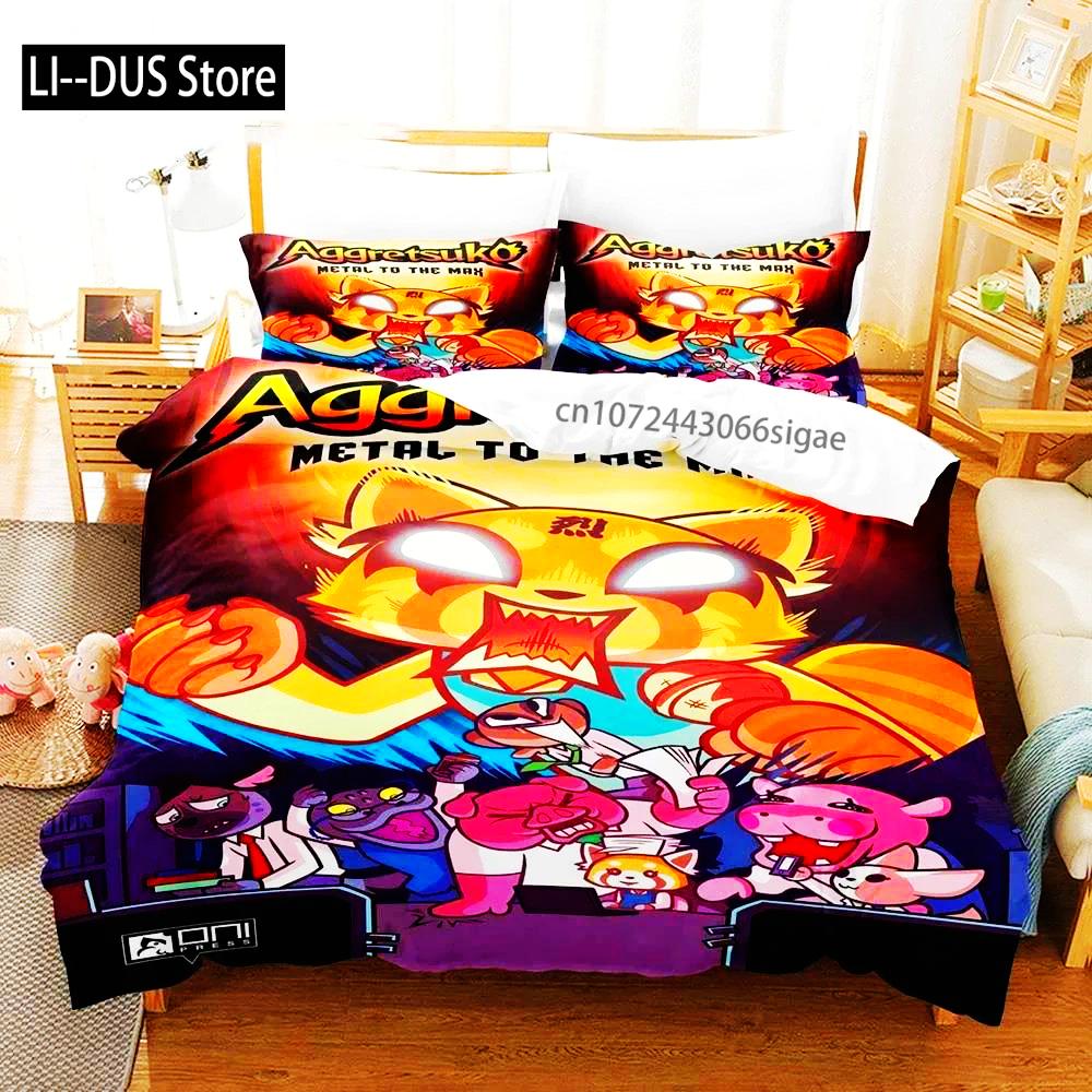 3D-tryckt Aggretsuko Retsuko Sängklädesset Pojkar Flickor Dubbel Queen Size Påslakan Örngott Säng Pojkar Vuxen Hemtextil