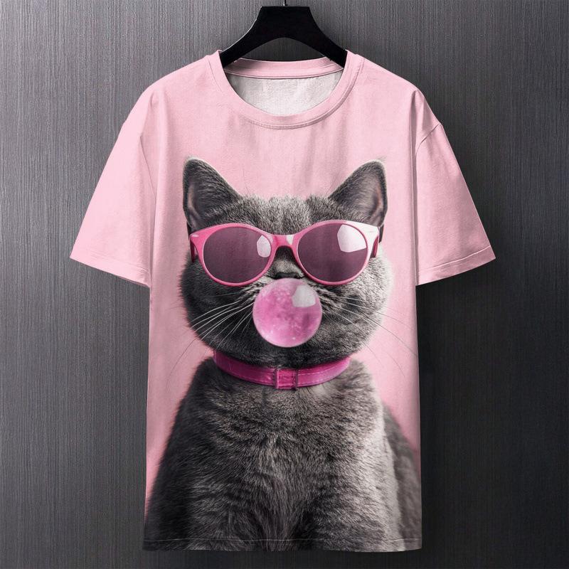 Summer Funny Cat Creative T-Shirts Animal 3D Print Men's O-Neck Short Sleeve T Shirt Plus Size Tees Harajuku Y2k Top Women Clothing