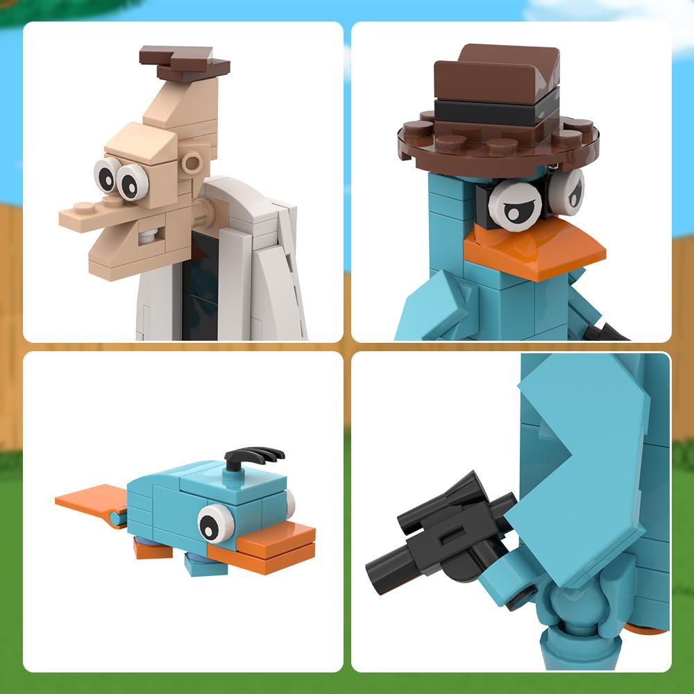 MOC Animation Perry the Platypus Model Building Blocks Phineas and Ferb Dr. Heinz Doofenshmirtz Cartoon Figure Bricks Toy Gift