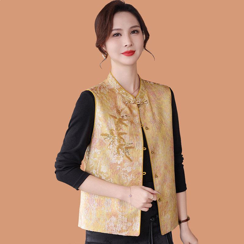 Women s Chinese-Style Spring Vest Jacket - Middle-Aged Wide-Fitted Tang Suit 2XL (150-165 lbs)