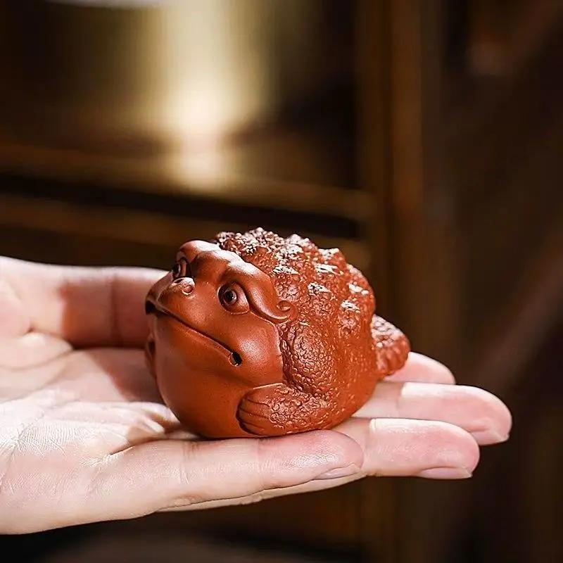 Purple Clay Tea Pet Lucky Golden Toad Figurine Sculpture Ornaments Yixing Handmade Crafts Chinese Tea Set Art Decoration Gifts