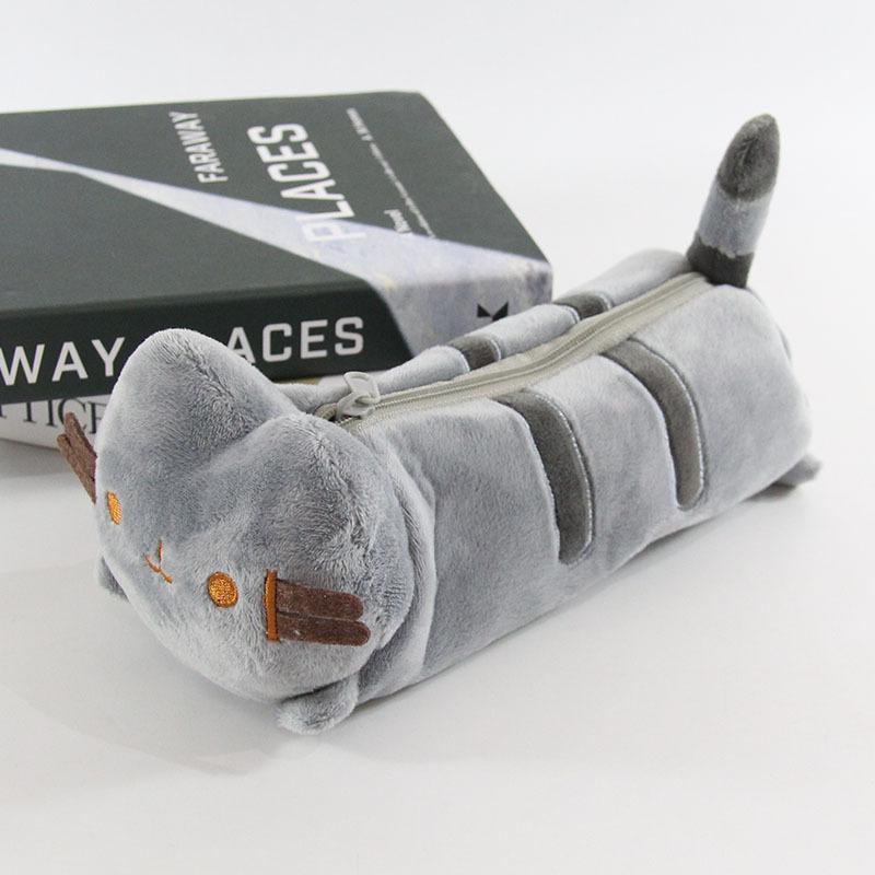 

Kawaii мягкая игрушка сумки-карандаши с изображением кота, креативная сумка-карандаш с серым мультяшным котом, подарок для детей, студенческие канцелярские сумки