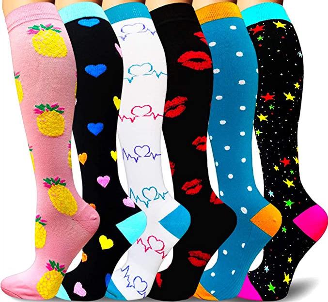 6-Pack Patterned Sports Compression Calf Socks for Running
