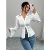 White Slim Fit Waist Cinched Women's Shirt Fashion Flared Long Sleeve Elegant Blouse Pleated Spring Autumn Sexy Elegant Tops Streetwear Basic Clothing