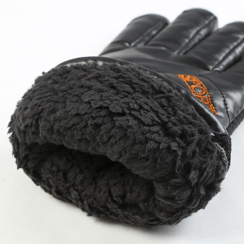 Men's Warm Gloves with Fleece and Thickened PU Leather Fashionable and Classic Open Mouth Smiling Gloves  Windproof and Cold Proof for Outdoor Cycling