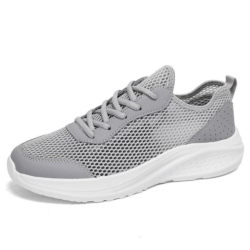 Men's Shoes Summer Hollow Mesh Shoes Mesh Breathable Thin Lightweight Casual Sports Shoes Large Size Thick-soled Travel Running Shoes