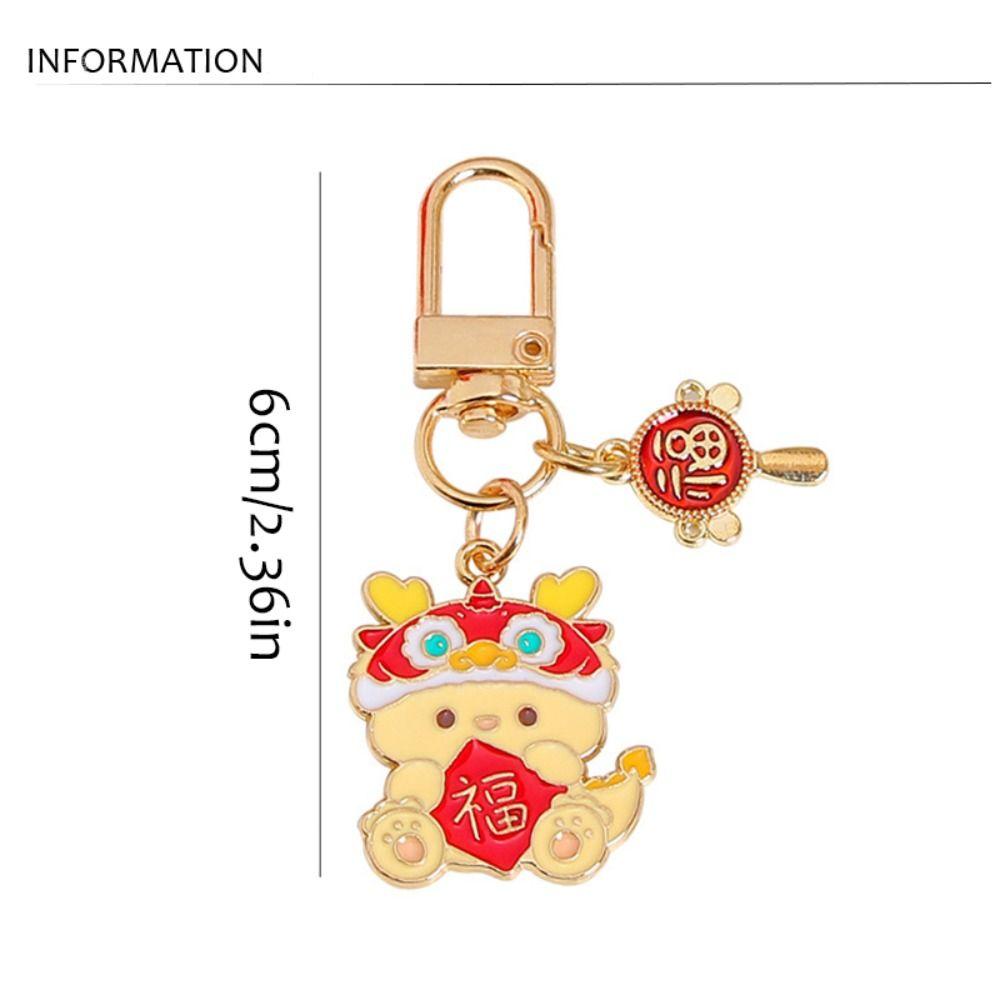 Chinese Style Zodiac Dragon Keychain Loong Lunar New Year Pendant Lion Dance Keyring  Birthday Gift