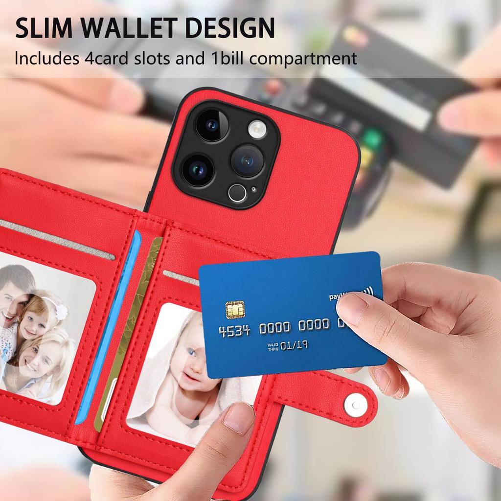 For iPhone 15 Pro Max Case RFID Blocking Card Holder Kickstand TPU + PU Leather Phone Back Cover