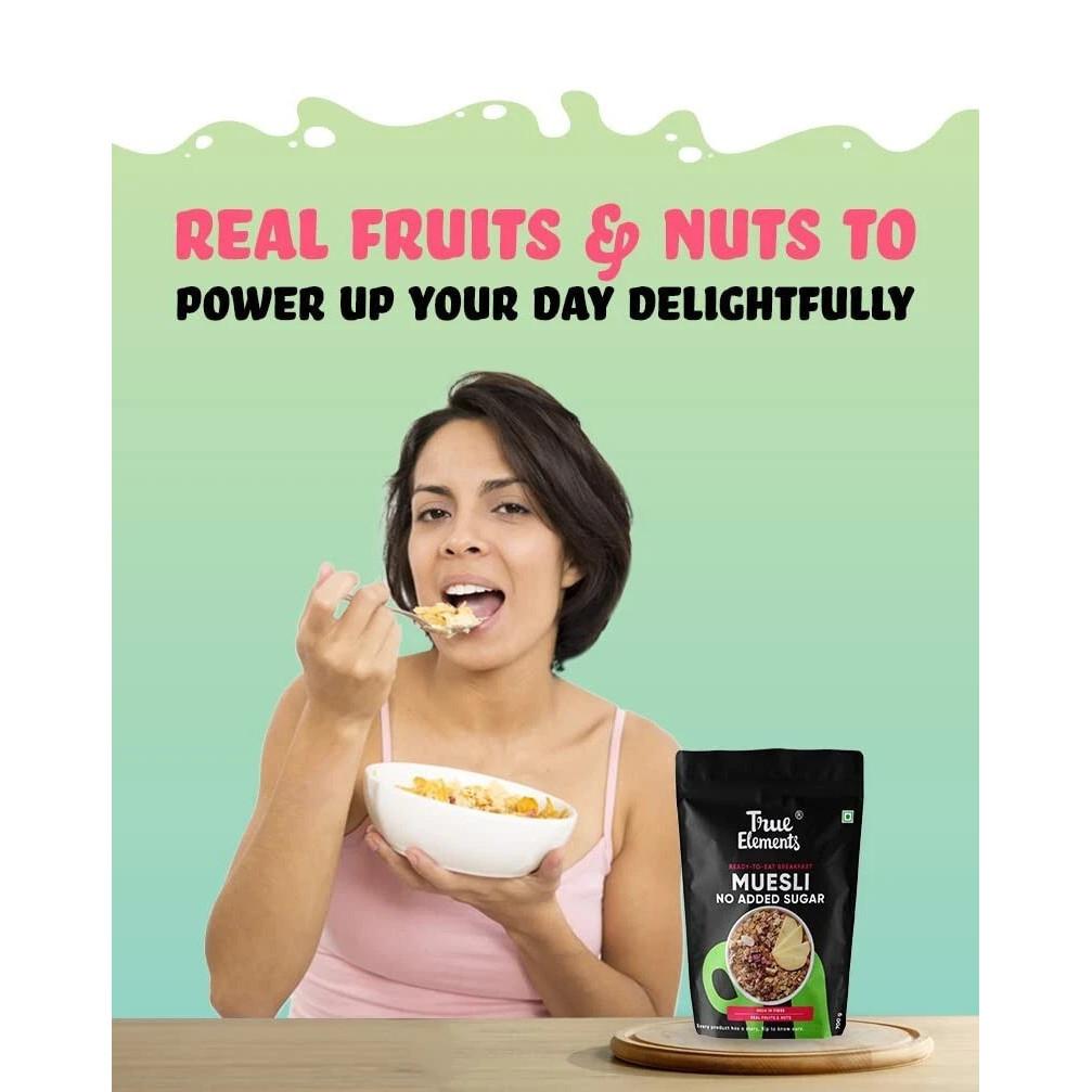True Elements Muesli No Added Sugar 400gm For Weight Management & Digestion
