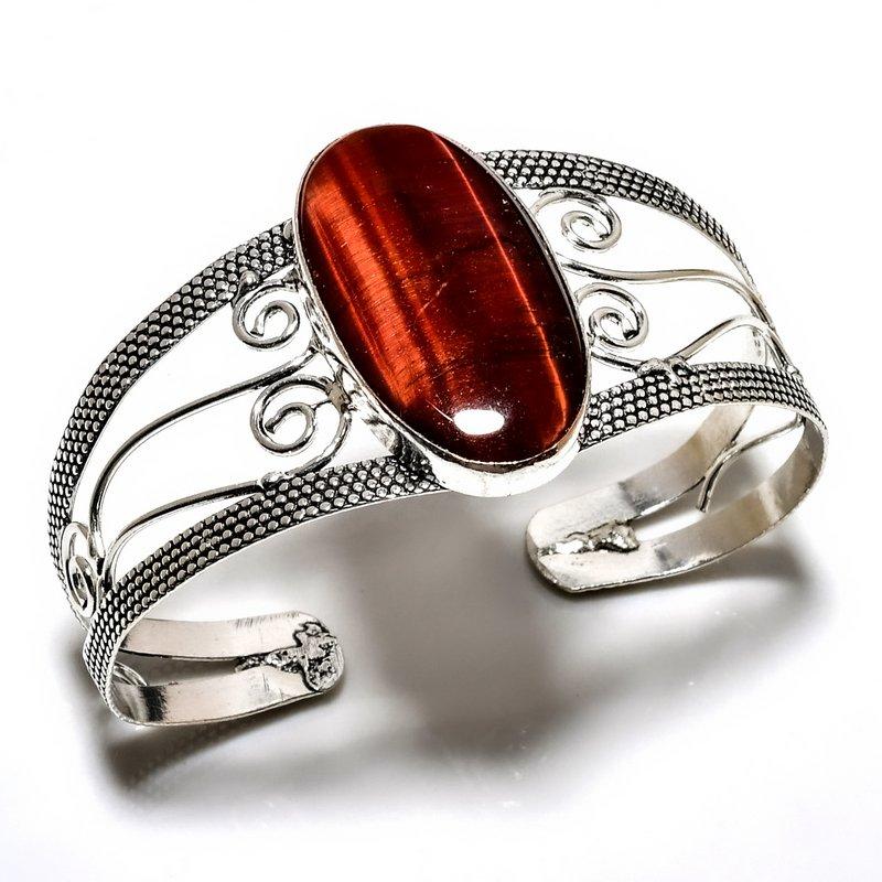 

Железный тигровый глаз драгоценный камень 925 посеребренный ювелирный браслет ручной работы-манжета