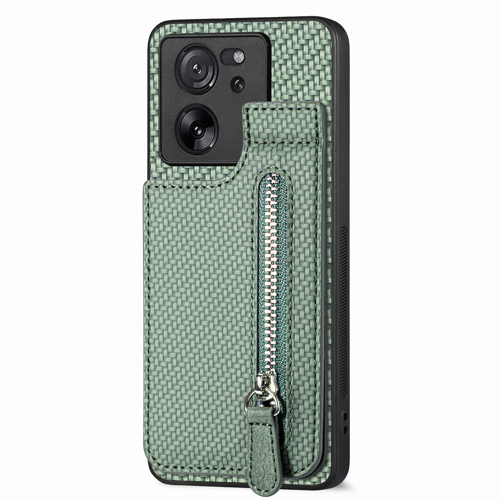 

C1-03 For Xiaomi 13T/13T Pro/Redmi K60 Ultra Case Vertical Kickstand Hybrid Phone Cover with Zipper Pocket Green
