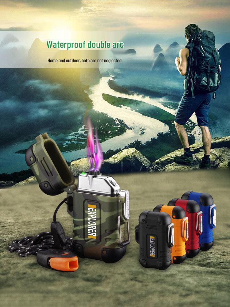Outdoor Camping Waterproof Windproof Type-C Rechargeable Lanyard Lighter F37