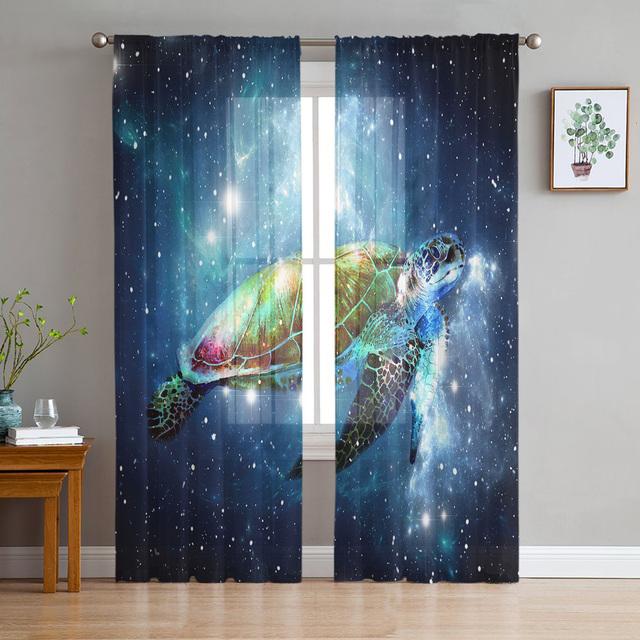 Życie morskie Muszle morskie Żółwie morskie Firanki Salon Sypialnia Kuchnia Dekoracja Okna Woale Organza Tiul Zasłona