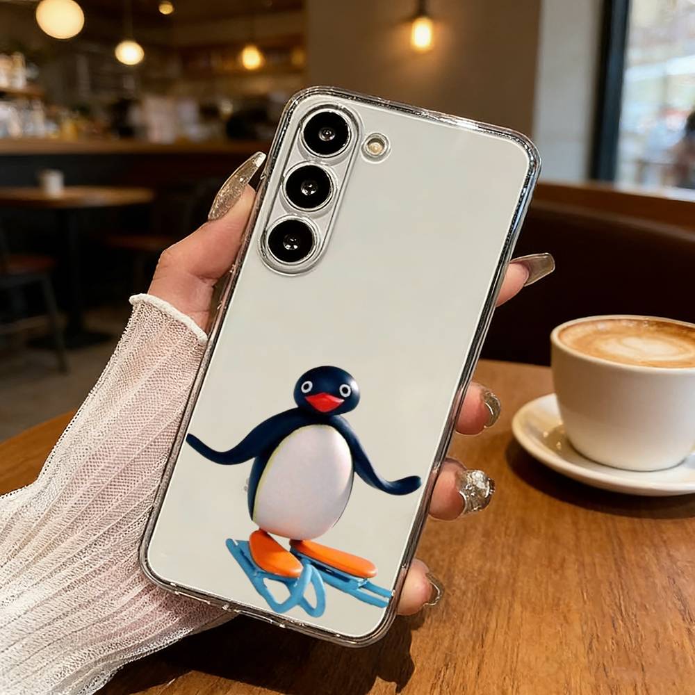 Cute P-Penguin P-Pingu Phone Case For Samsung Galaxy S24 S25 S23 S22 S21 Plus S24 S25 Transparent Cover Case Samsung S22plus5G