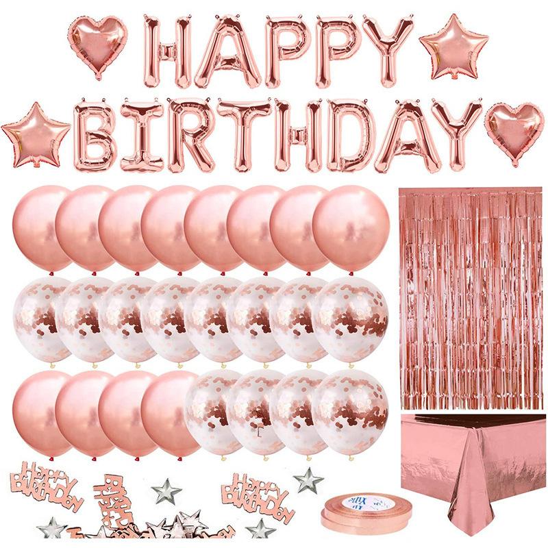 Rose Gold Balloon Sequin Set, Birthday Party Party Supplies 2M Rose Gold Rain Silk Tablecloth Decoration Set
