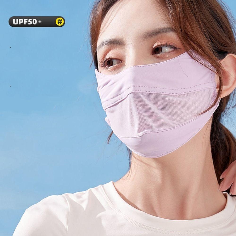 Women Eye Protection Solid Color Anti-uv Face Cover Face Scarves Ice Silk Face Scarf Sunscreen Veil