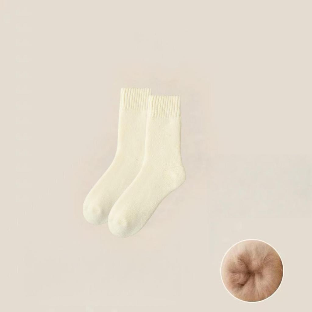 1 Pairs Women's Thickened Mink Socks Plush Sleepwear Solid Color Warm Middle Tube Autumn Winter Home Socks